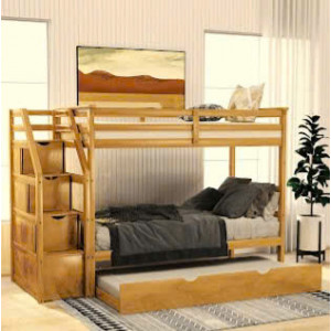 165 Oak : Giường 3 Tầng Cầu Thang Liên Hợp - 1m